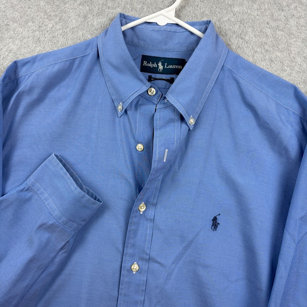 Vintage Ralph Lauren Shirt Mens 16.5 34 35 Blue Pinpoint Oxford OCBD Classic Fit